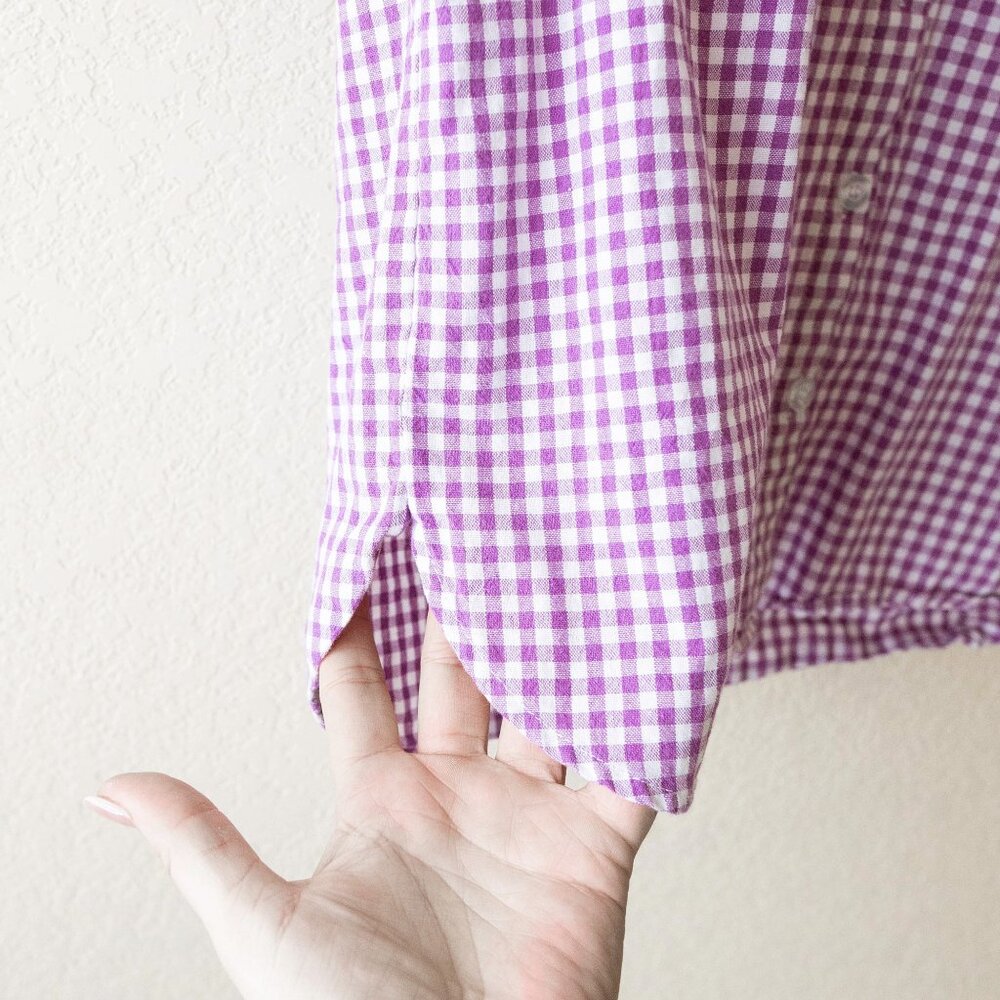 Lomon Purple White Gingham Button Front Top Women’s M Cotton Sleeveless - Picture 4 of 10